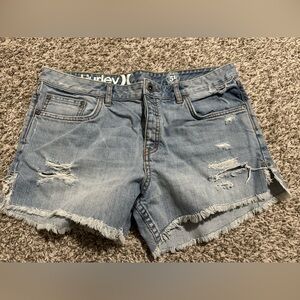 Hurley Women's Ripped Jean Shorts - Light Blue